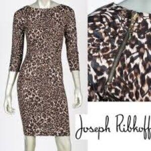 Joseph Ribkoff Animal Print Brown 3/4 Sleeve Midi Dress, Size 8